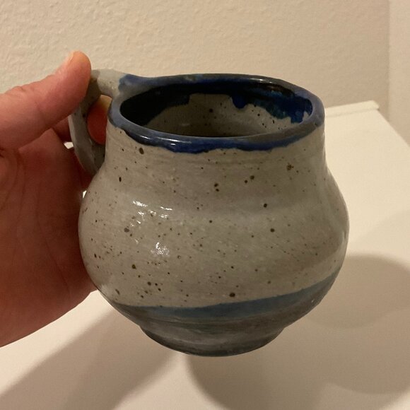 HANDMADE Speckled Whit and Blue Ceramic Mug, White and Blue, 3.5" H, Handcrafted - Picture 4 of 8